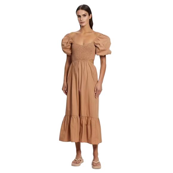 Faithfull The Brand Plain Hazelnut Bloom Midi Dress - Picture 3 of 14